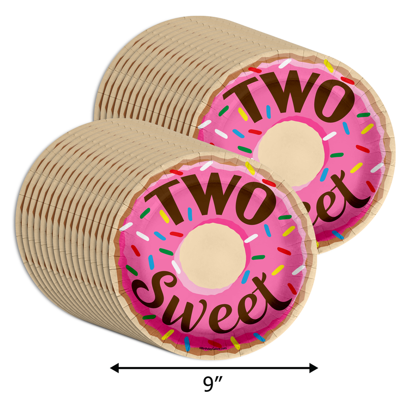Two Sweet Donut Birthday Party 9" Dinner Plates 32 Count