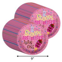 Girls 3rd Birthday Party Supplies - Three Scoops Ice Cream Birthday Paper Plates - Large 9" Paper Plates in Bulk 32 Piece