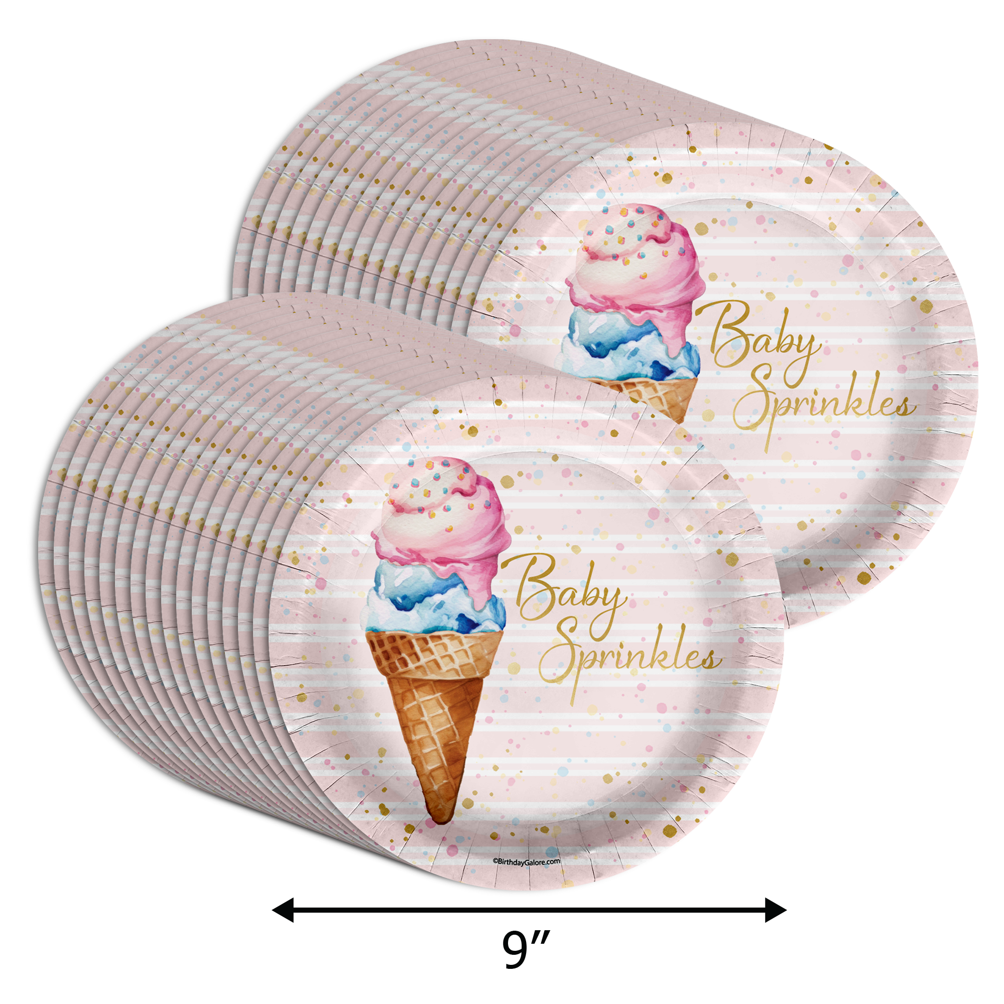 Baby Sprinkles Scoops Ice Cream Baby Shower Party Supplies Large 9" Paper Plates in Bulk 32 Piece