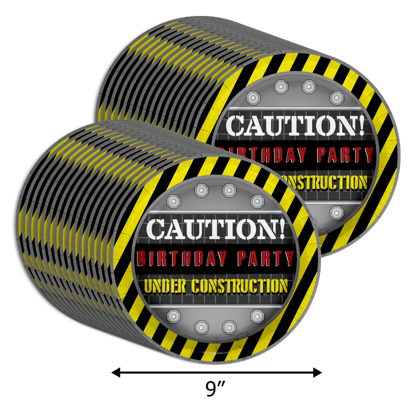 Caution Under Construction 9" Dinner Plates 32 Count