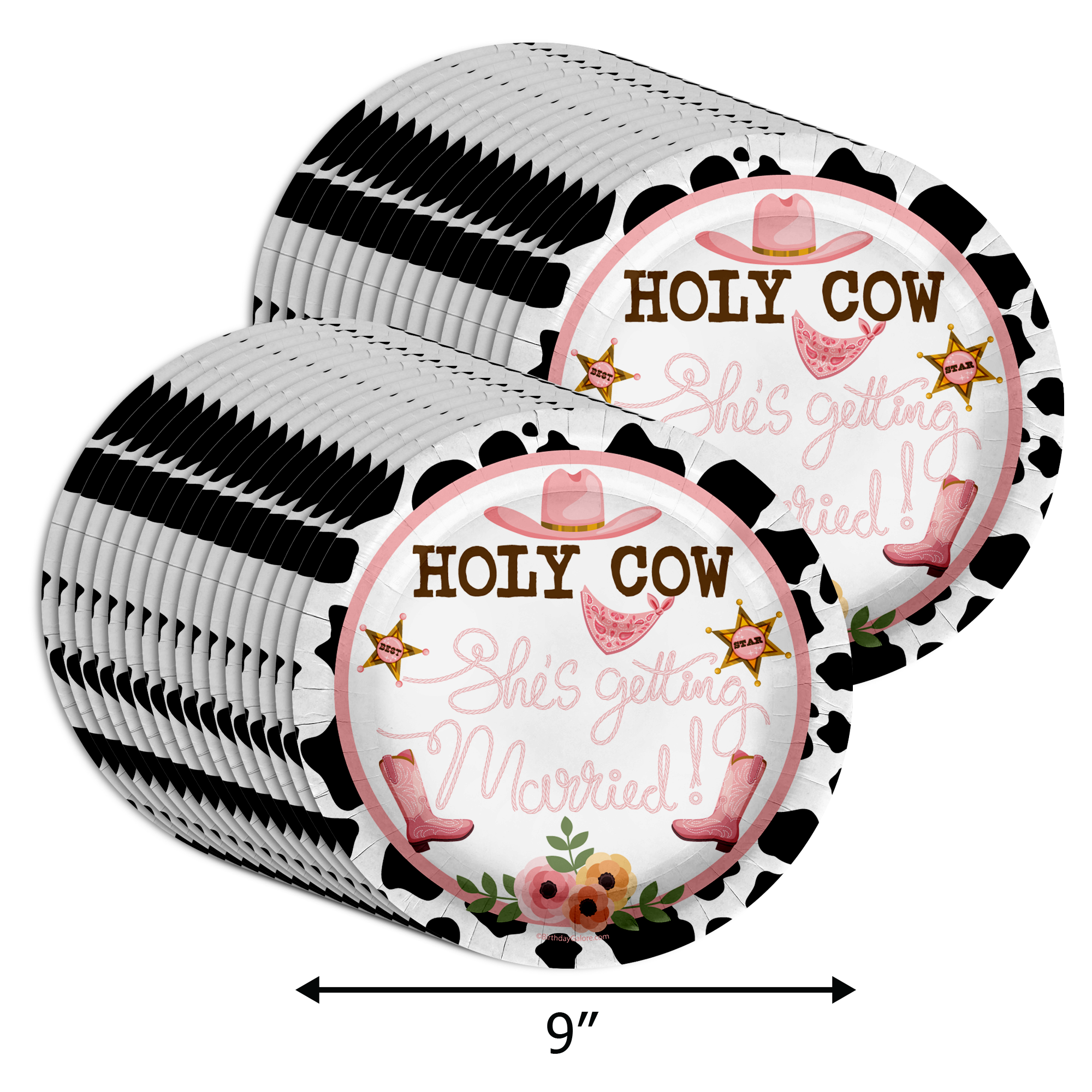 Holy Cow She's Getting Married Bridal Shower Party Supplies Large 9" Paper Plates in Bulk 32 Piece