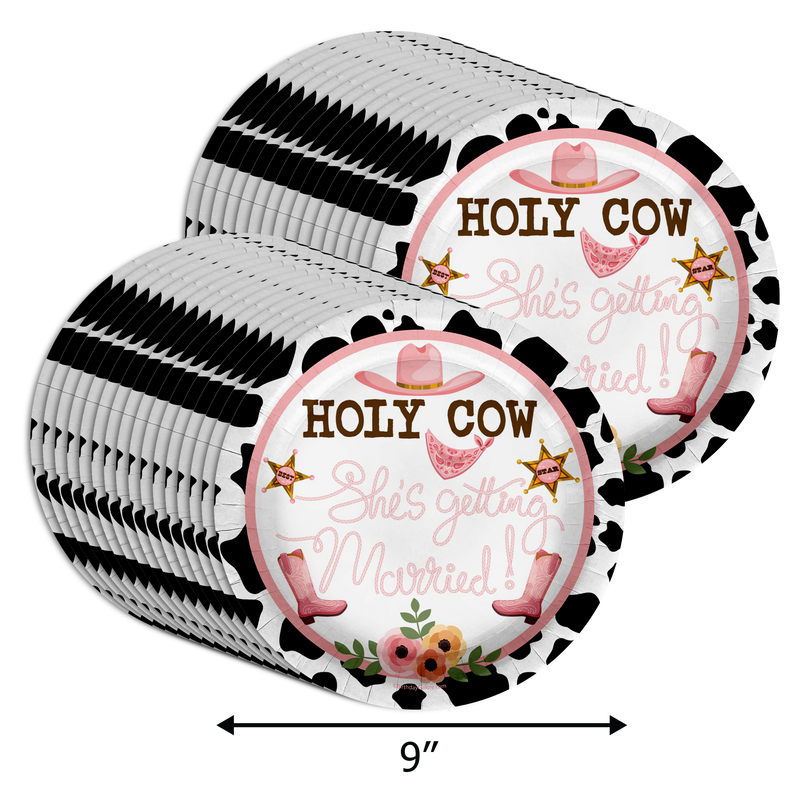 Holy Cow She's Getting Married Bridal Shower Party Supplies Large 9" Paper Plates in Bulk 32 Piece