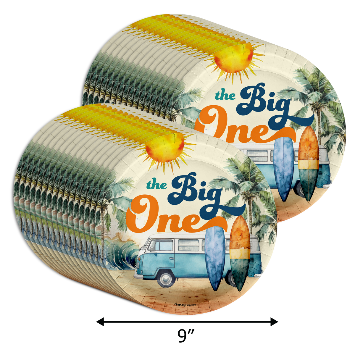 The Big One Surfer 1st Birthday Party Supplies Large 9" Paper Plates in Bulk 32 Piece