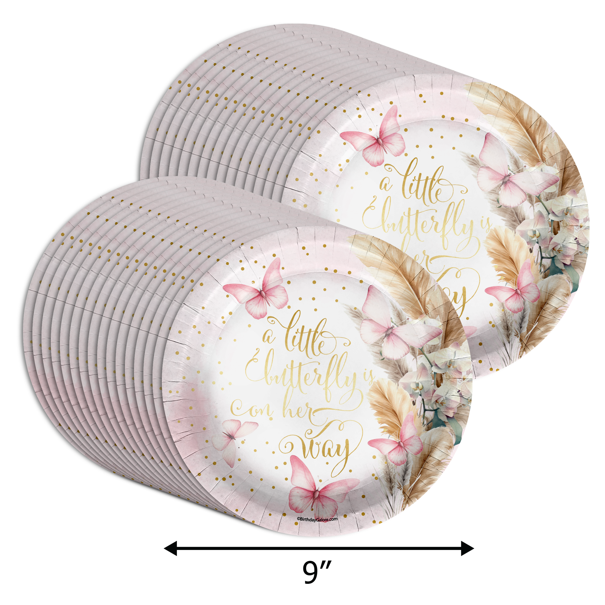 Butterfly Baby Shower Party Supplies Large 9" Paper Plates in Bulk 32 Piece