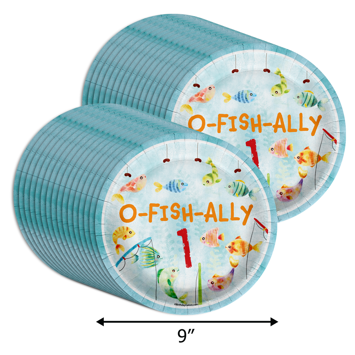 Ofishally One Fishing 1st Birthday Party Supplies Large 9" Paper Plates in Bulk 32 Piece