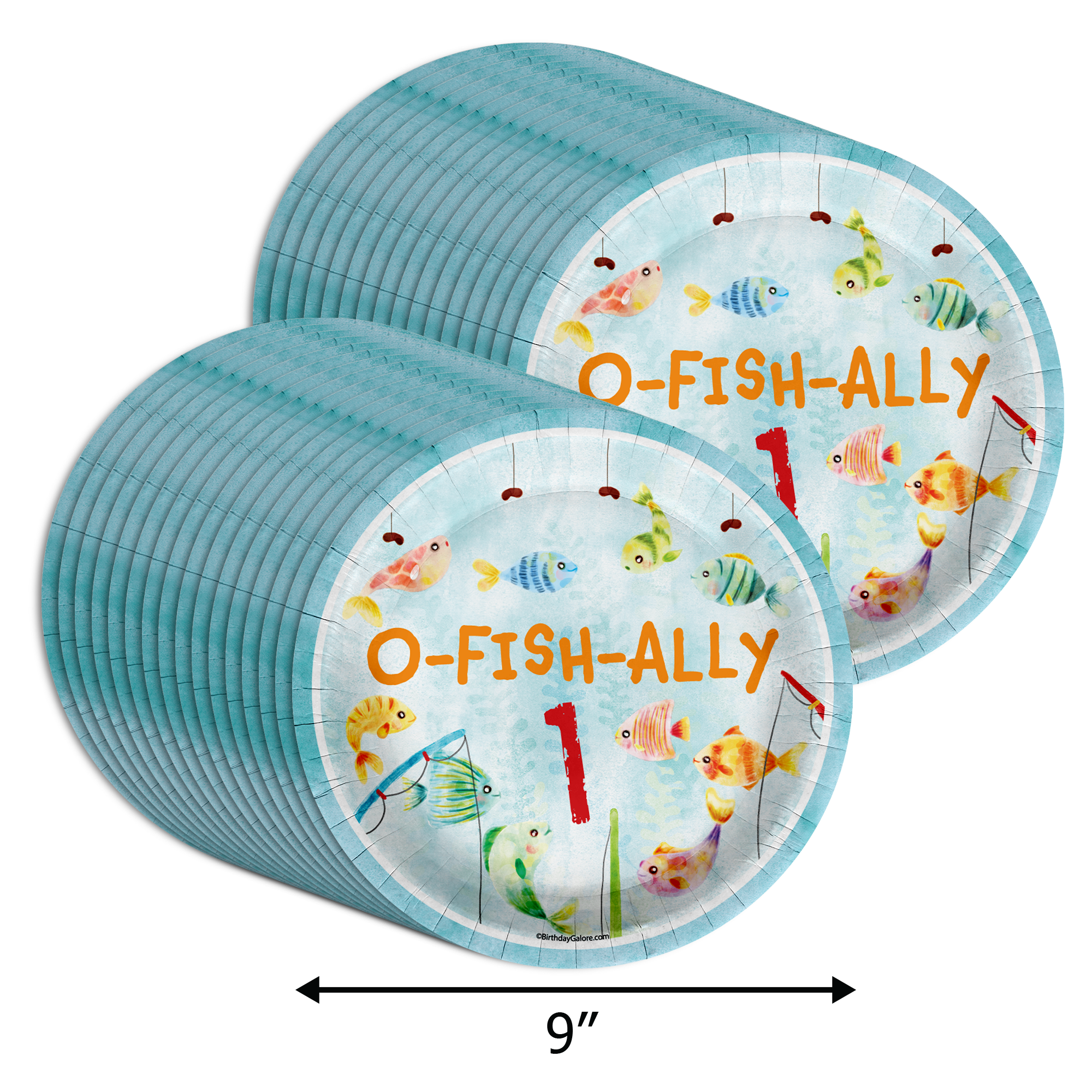 Ofishally One Fishing 1st Birthday Party Supplies Large 9" Paper Plates in Bulk 32 Piece