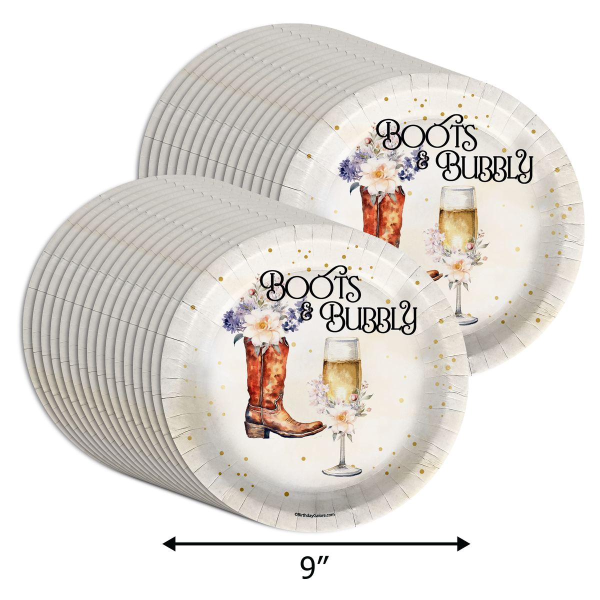 Boots and Bubbly Bridal Shower Party Supplies Large 9" Paper Plates in Bulk 32 Piece