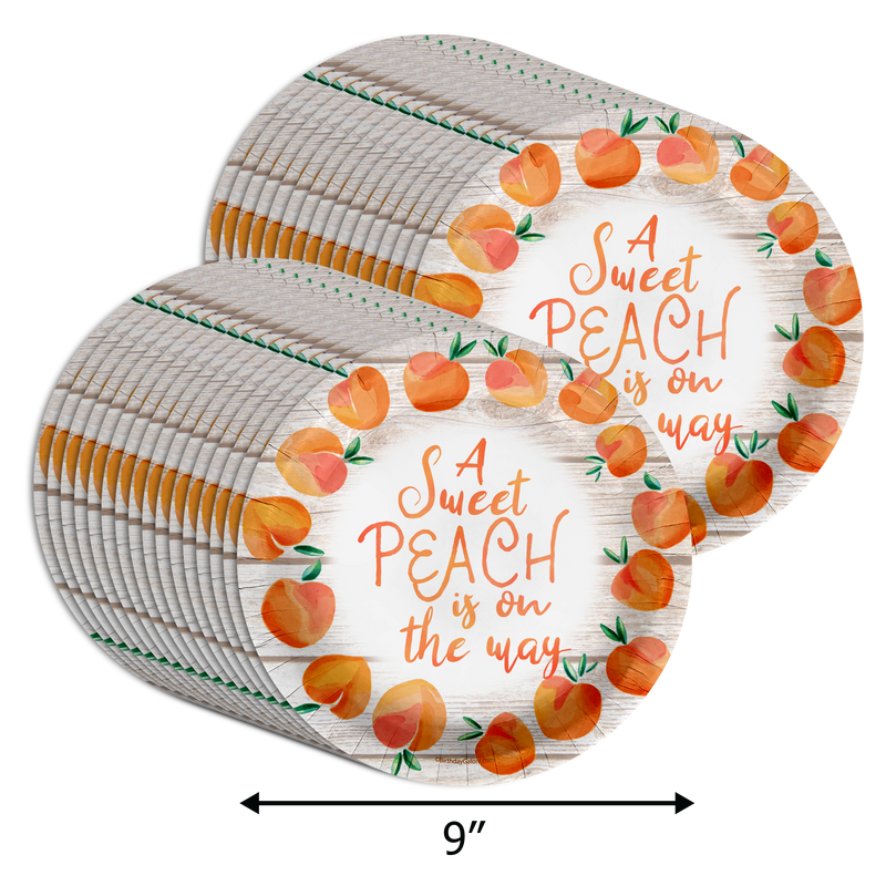 Sweet Peach on the Way Baby Shower Party Supplies Large 9" Paper Plates in Bulk 32 Piece