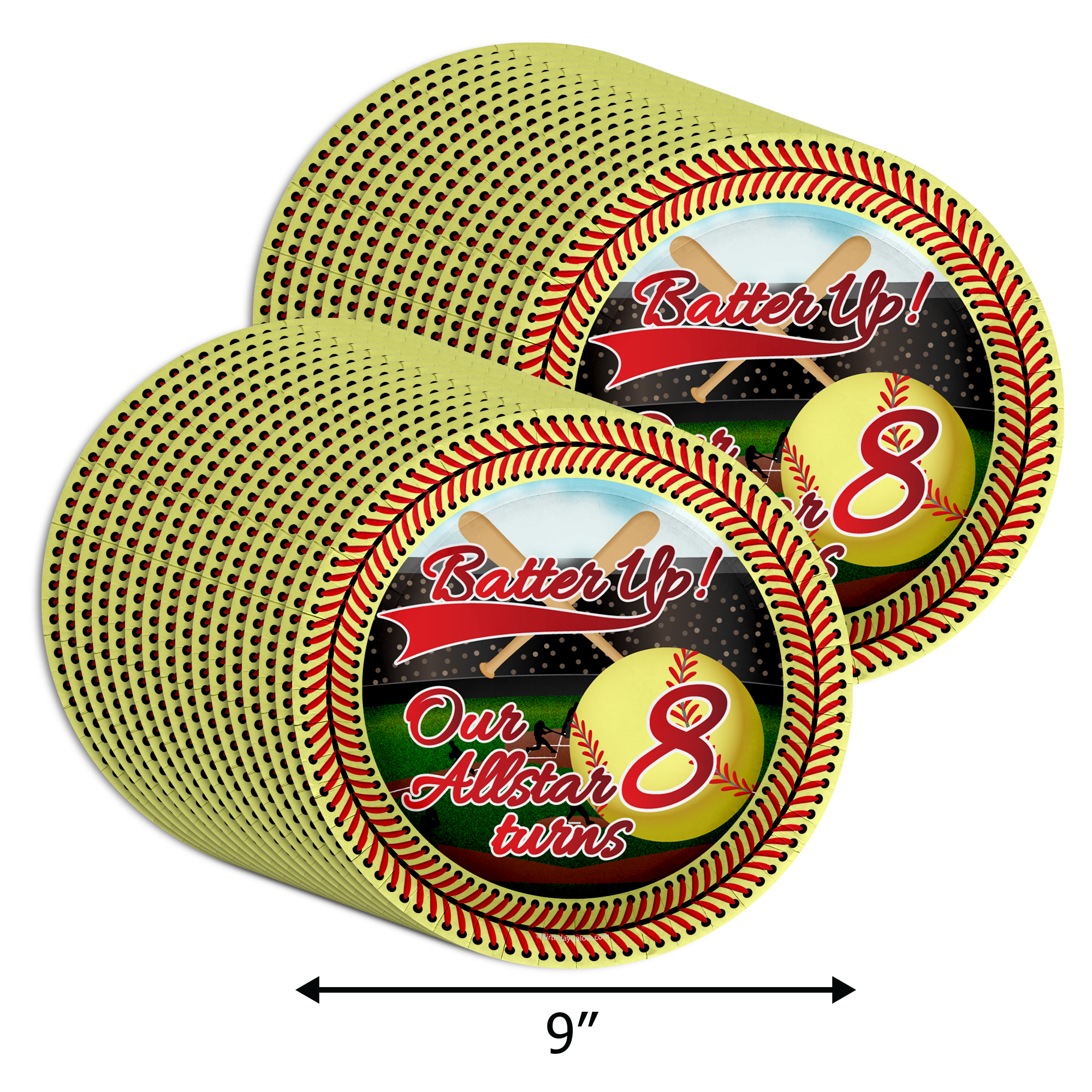 Softball 8th Birthday Party Supplies Large 9" Paper Plates in Bulk 32 Piece