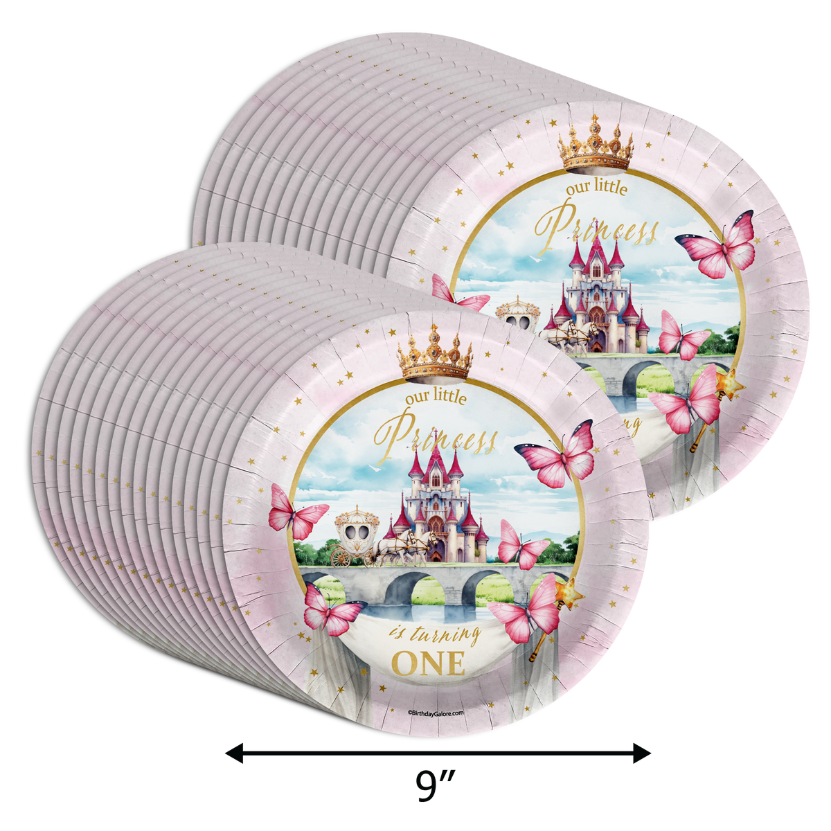 Fairytale Princess 1st Birthday Party Supplies Large 9" Paper Plates in Bulk 32 Piece