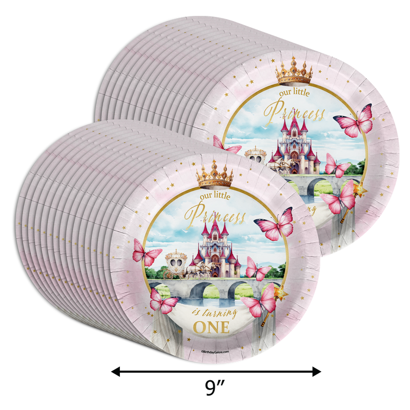 Fairytale Princess 1st Birthday Party Supplies Large 9" Paper Plates in Bulk 32 Piece