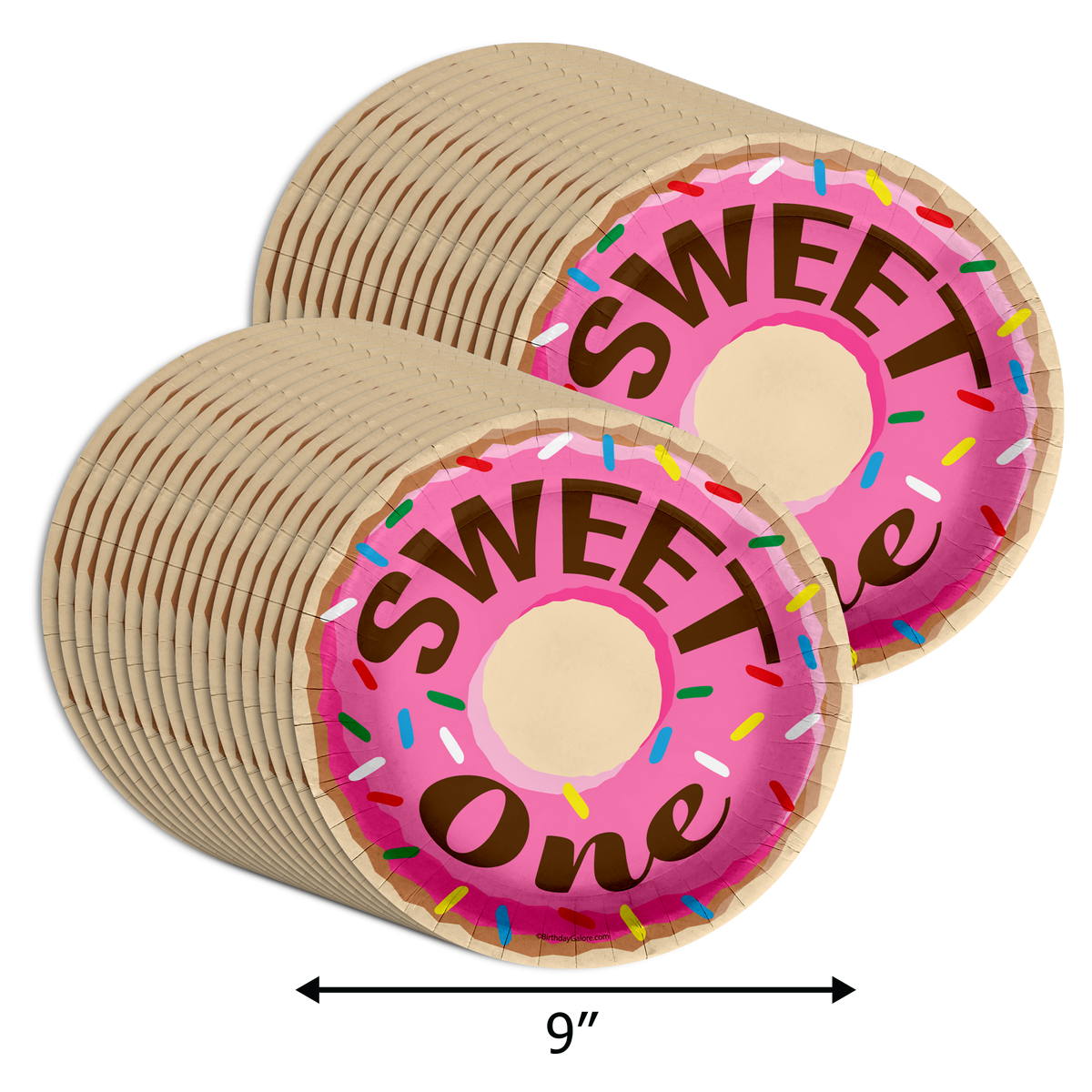 Girls 1st Birthday Party Supplies - Sweet One Donut Birthday Paper Plates - Large 9" Paper Plates in Bulk 32 Piece