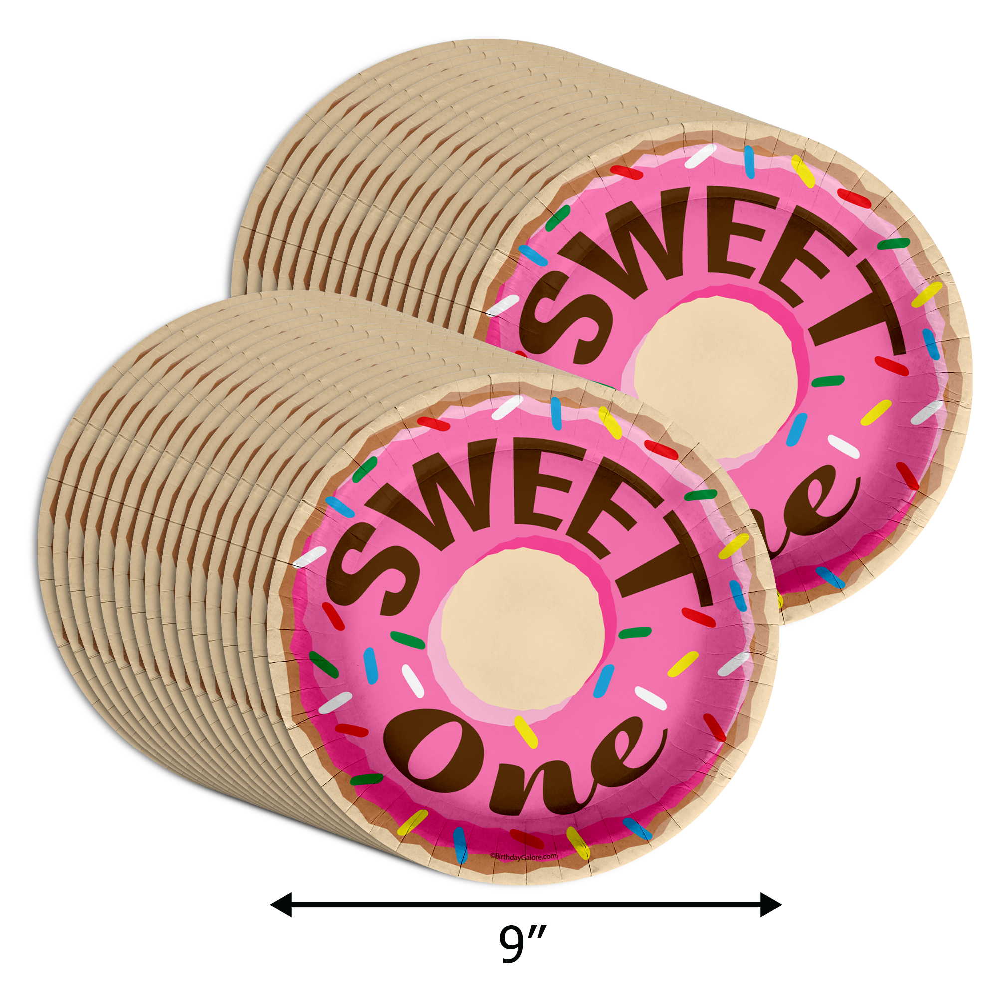 Girls 1st Birthday Party Supplies - Sweet One Donut Birthday Paper Plates - Large 9" Paper Plates in Bulk 32 Piece