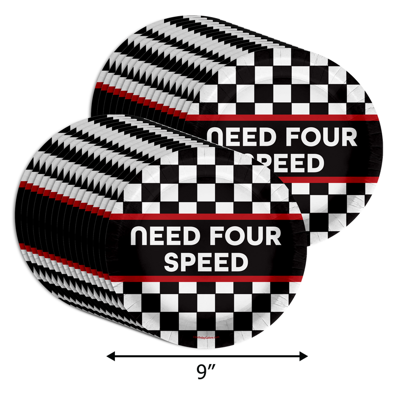 Need Four Speed Racing 4th Birthday Party Supplies Large 9" Paper Plates in Bulk 32 Piece