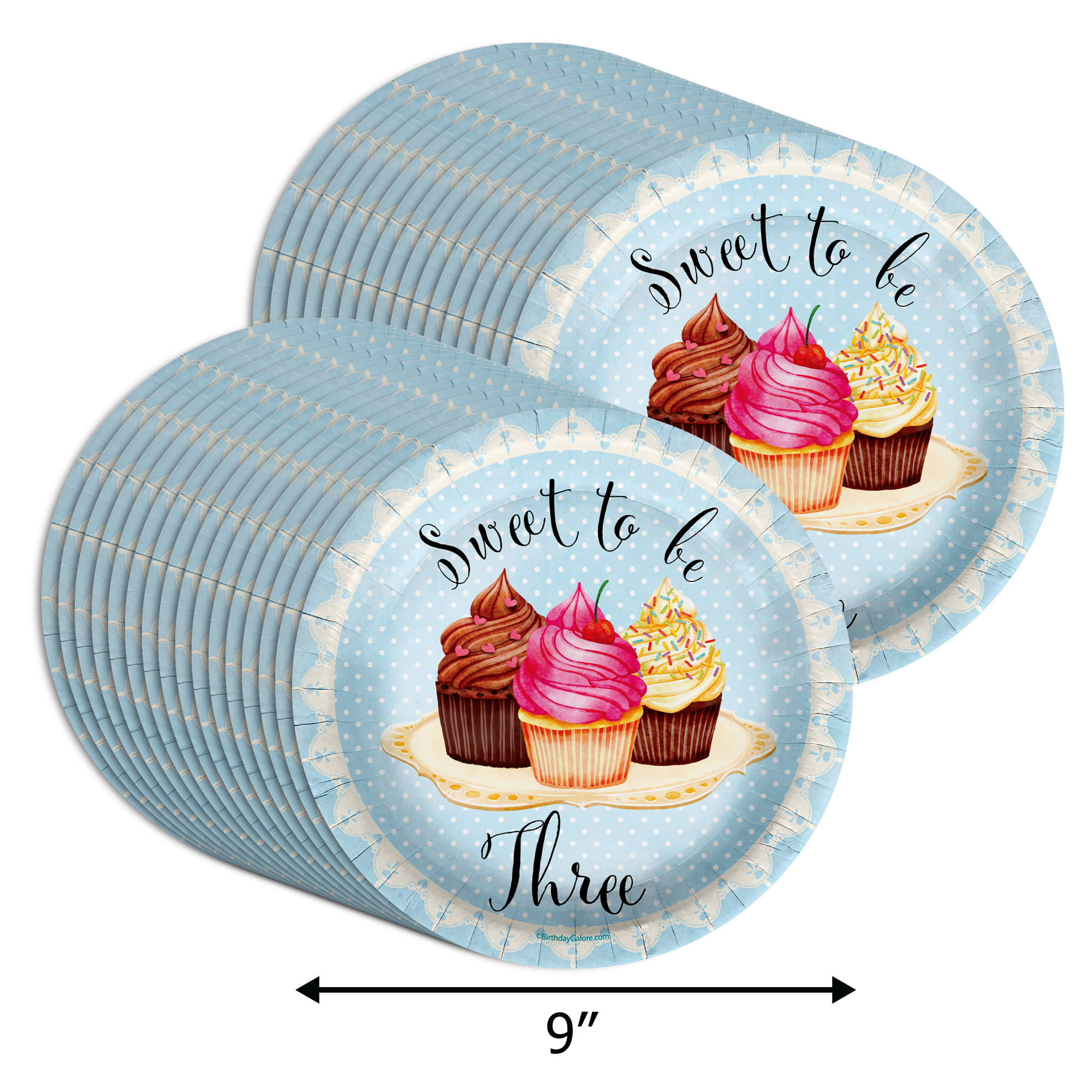 Sweet to Be Three 3rd Birthday Party Supplies Large 9" Paper Plates in Bulk 32 Piece