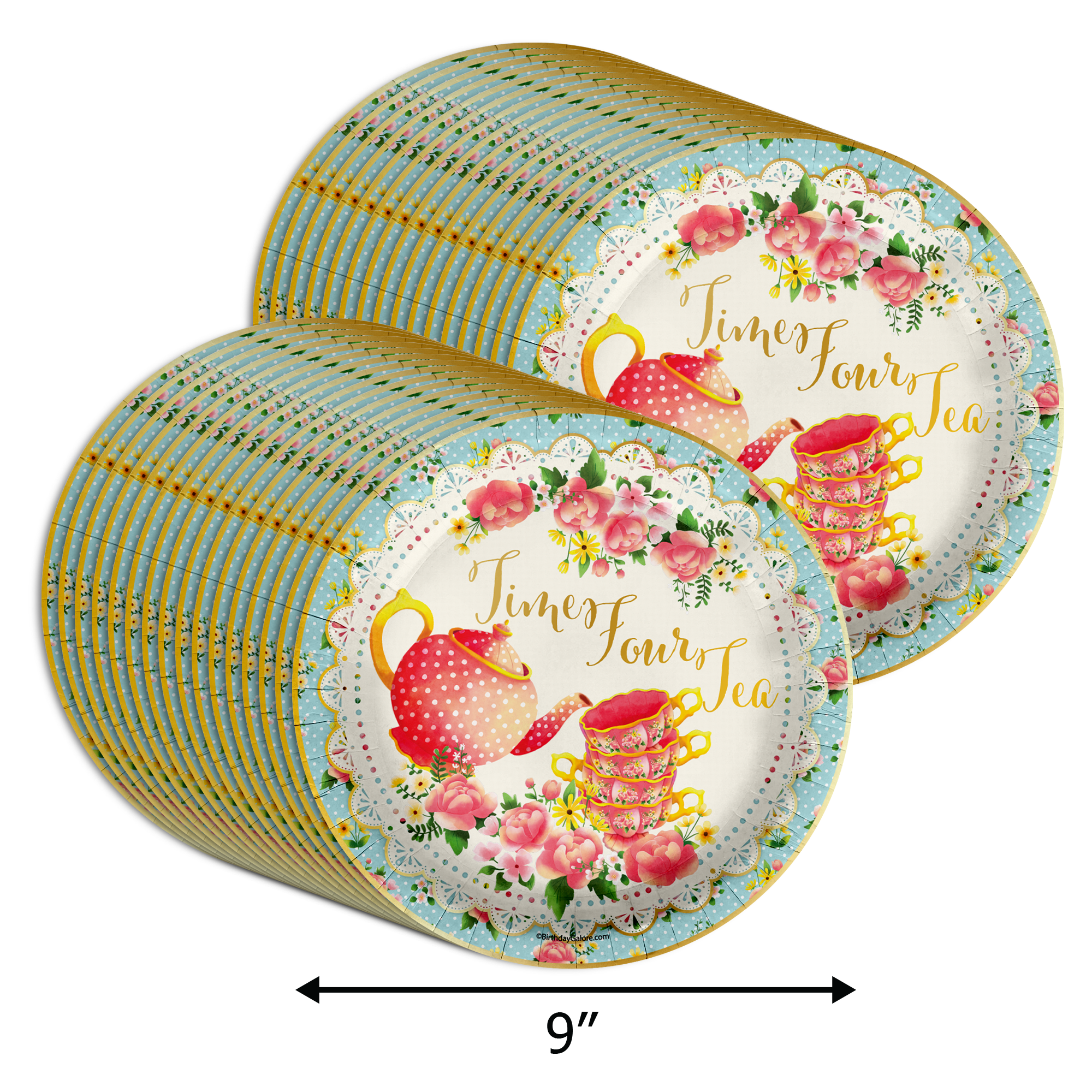 Time Four Tea 4th Birthday Party Supplies Large 9" Paper Plates in Bulk 32 Piece
