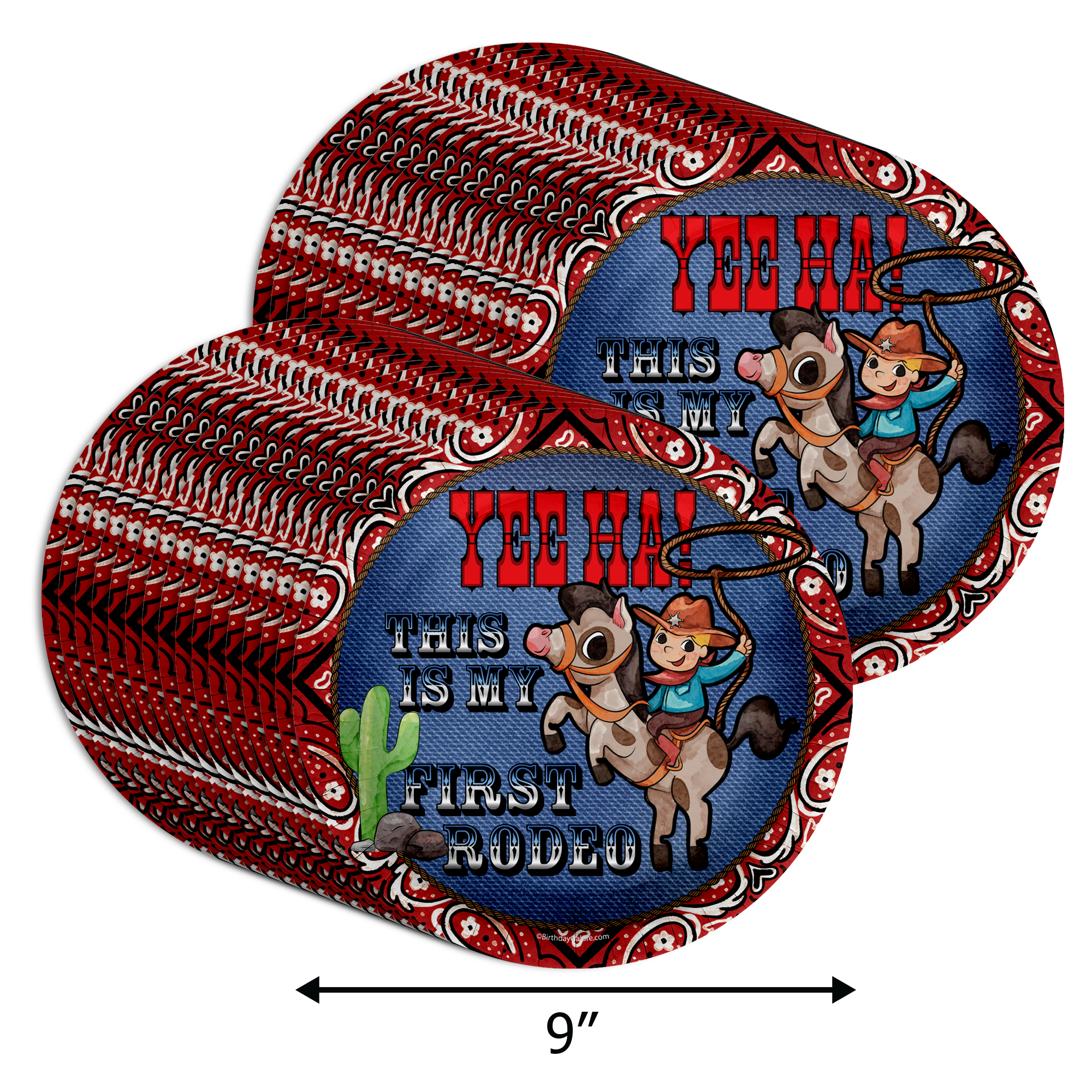 Cowboy Western 1st Rodeo Birthday Party 9" Dinner Plates 32 Count
