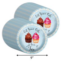 Eat Your Cake and Have it Two 2nd Birthday Party Supplies Large 9" Paper Plates in Bulk 32 Piece