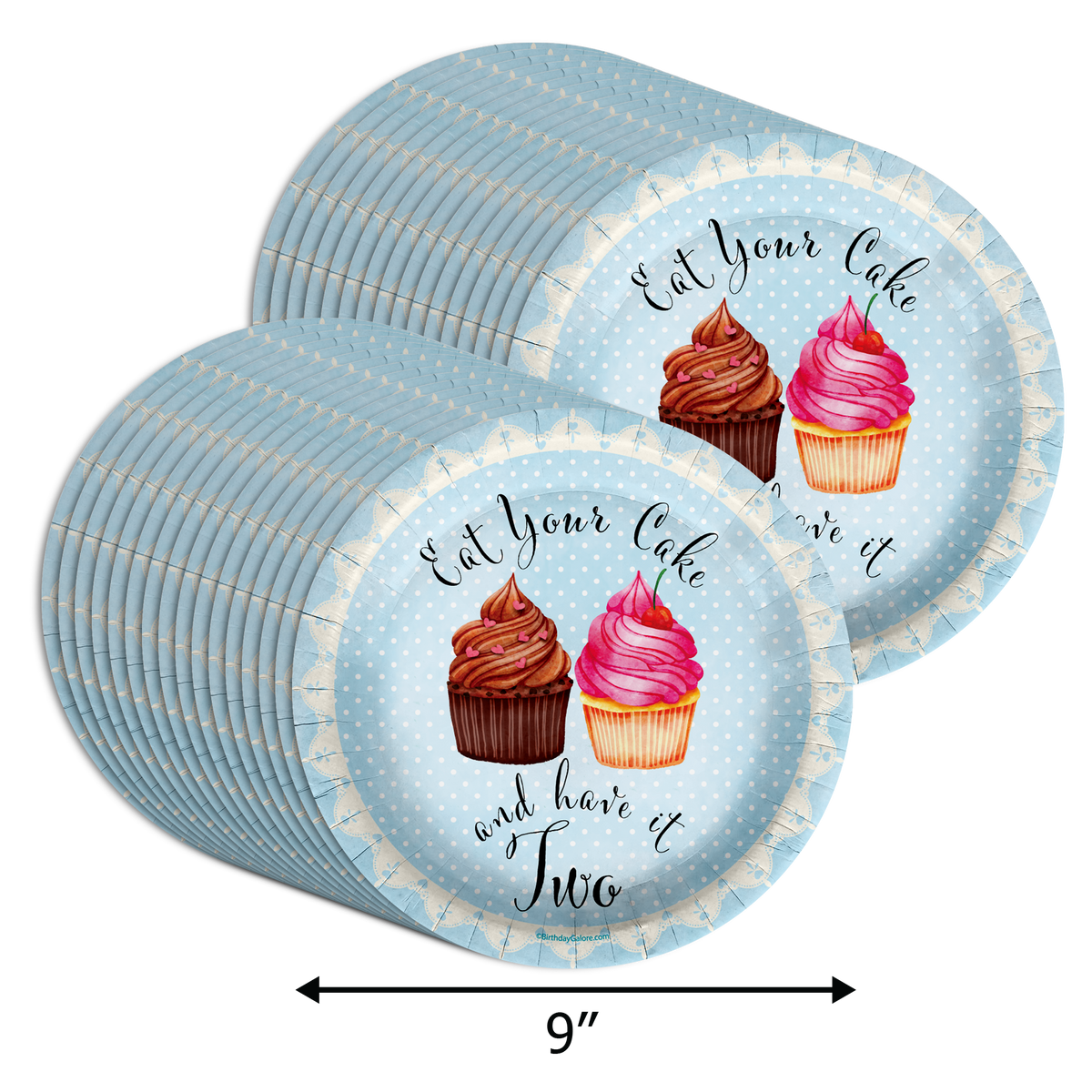 Eat Your Cake and Have it Two 2nd Birthday Party Supplies Large 9" Paper Plates in Bulk 32 Piece