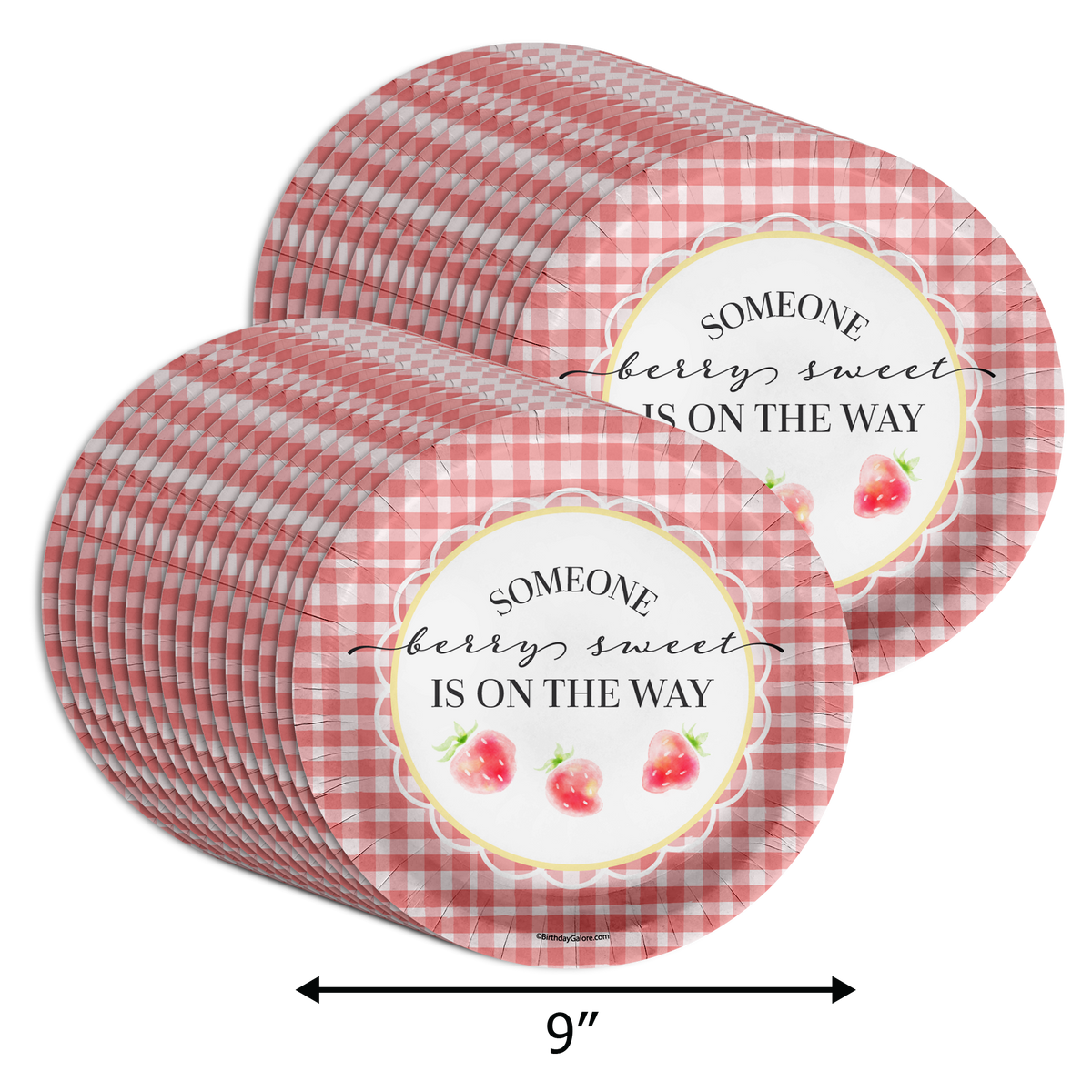 Strawberry Baby Shower Party Supplies Large 9" Paper Plates in Bulk 32 Piece
