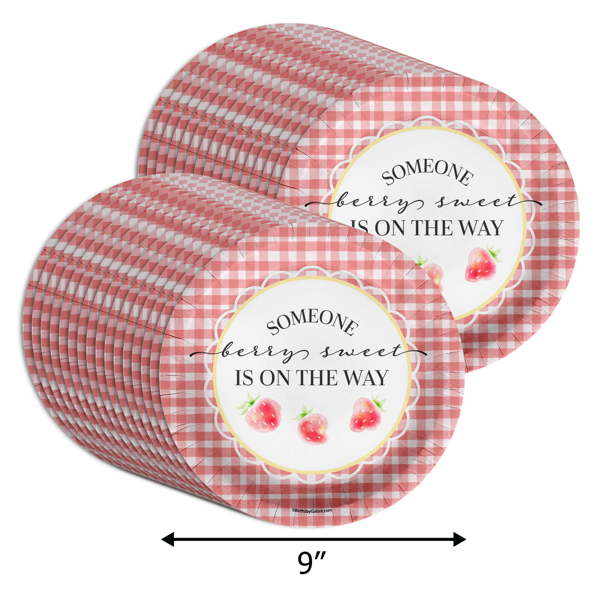 Strawberry Baby Shower Party Supplies Large 9" Paper Plates in Bulk 32 Piece