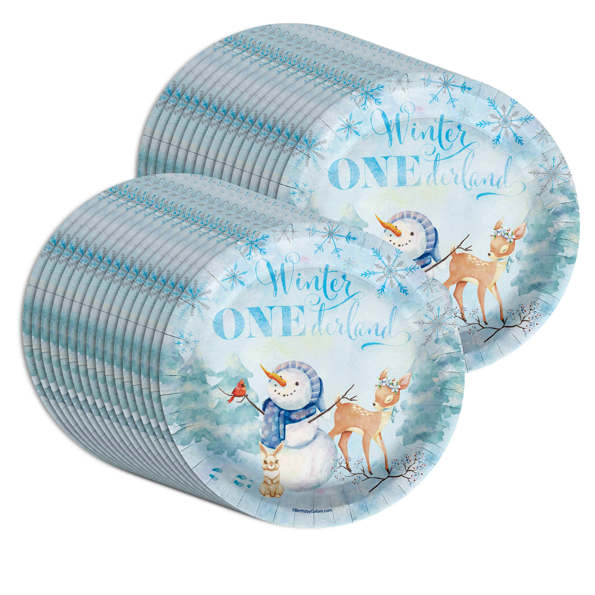 Winter Onederland Snowman 1st Birthday 9" Dinner Plates 32 Count