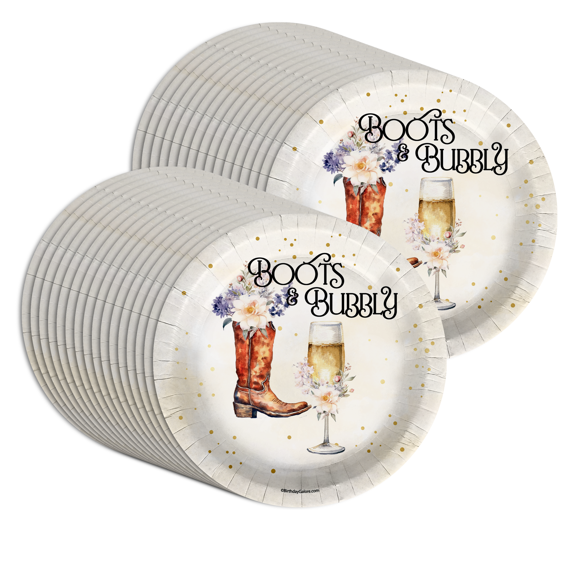 Boots and Bubbly Bridal Shower Party Supplies Large 9" Paper Plates in Bulk 32 Piece