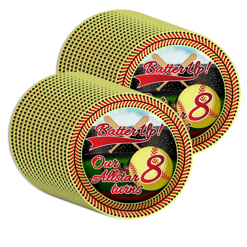 Softball 8th Birthday Party Supplies Large 9" Paper Plates in Bulk 32 Piece