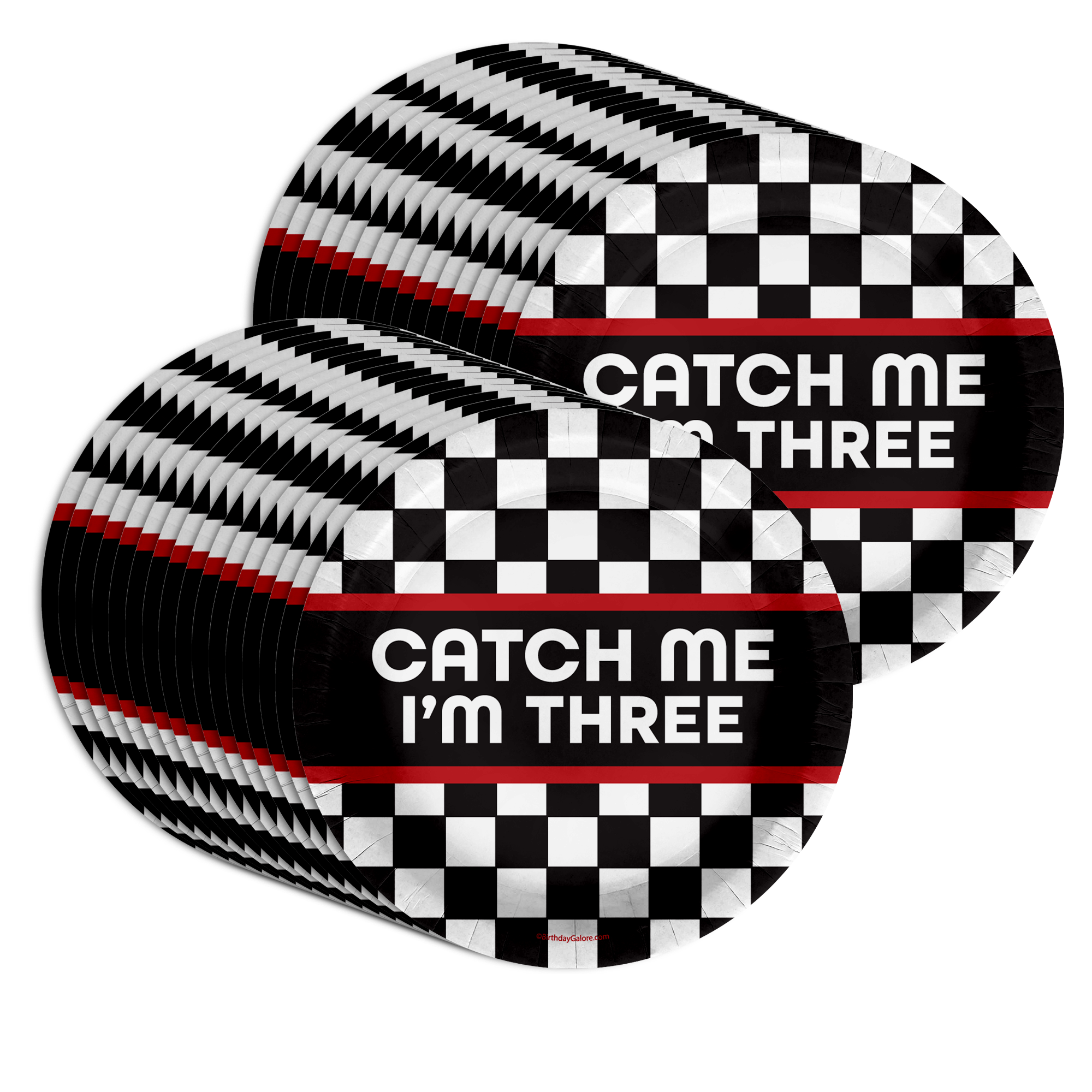 Catch Me I'm Three Racing 3rd Birthday Party Supplies Large 9" Paper Plates in Bulk 32 Piece