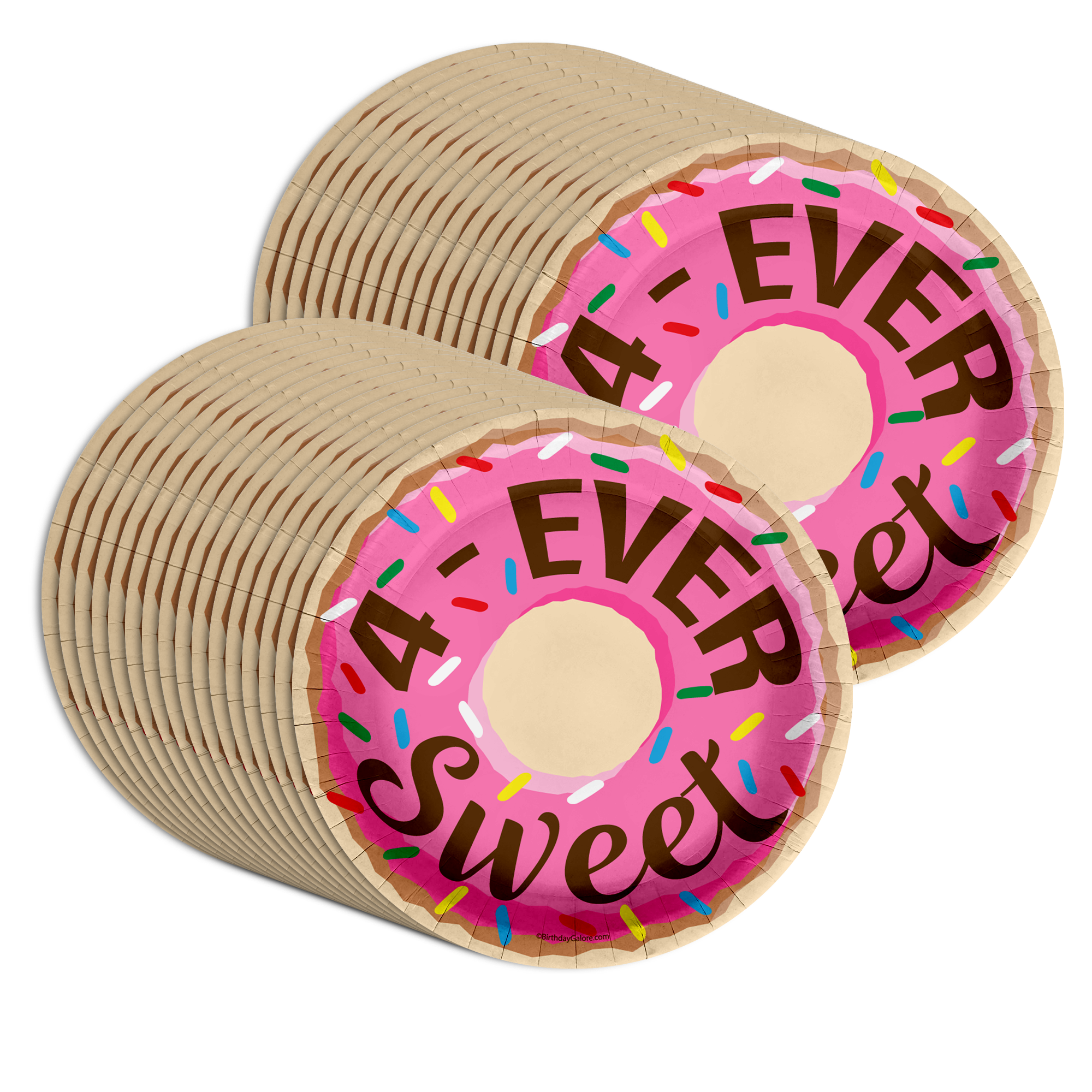 Girls 4th Birthday Party Supplies - Fourever Sweet Donut Birthday Paper Plates - Large 9" Paper Plates in Bulk 32 Piece
