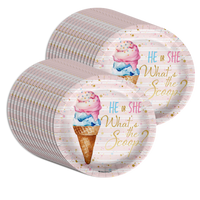 He or She Scoops Ice Cream Gender Reveal Party Supplies Large 9" Paper Plates in Bulk 32 Piece