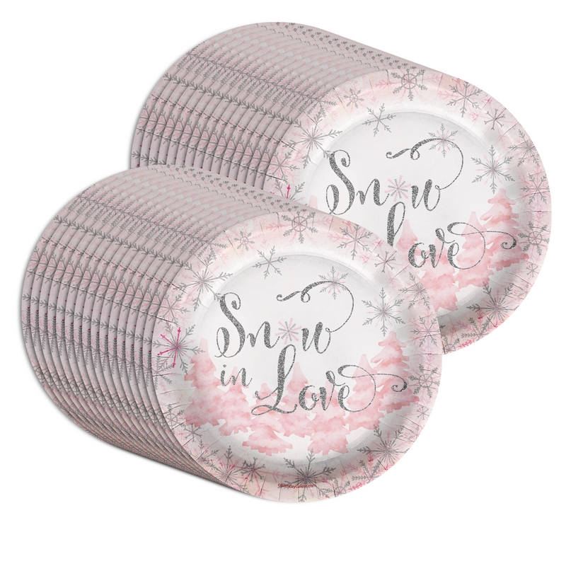 Snow in Love Birthday Party 9" Dinner Plates 32 Count