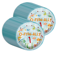 Ofishally One Fishing 1st Birthday Party Supplies Large 9" Paper Plates in Bulk 32 Piece