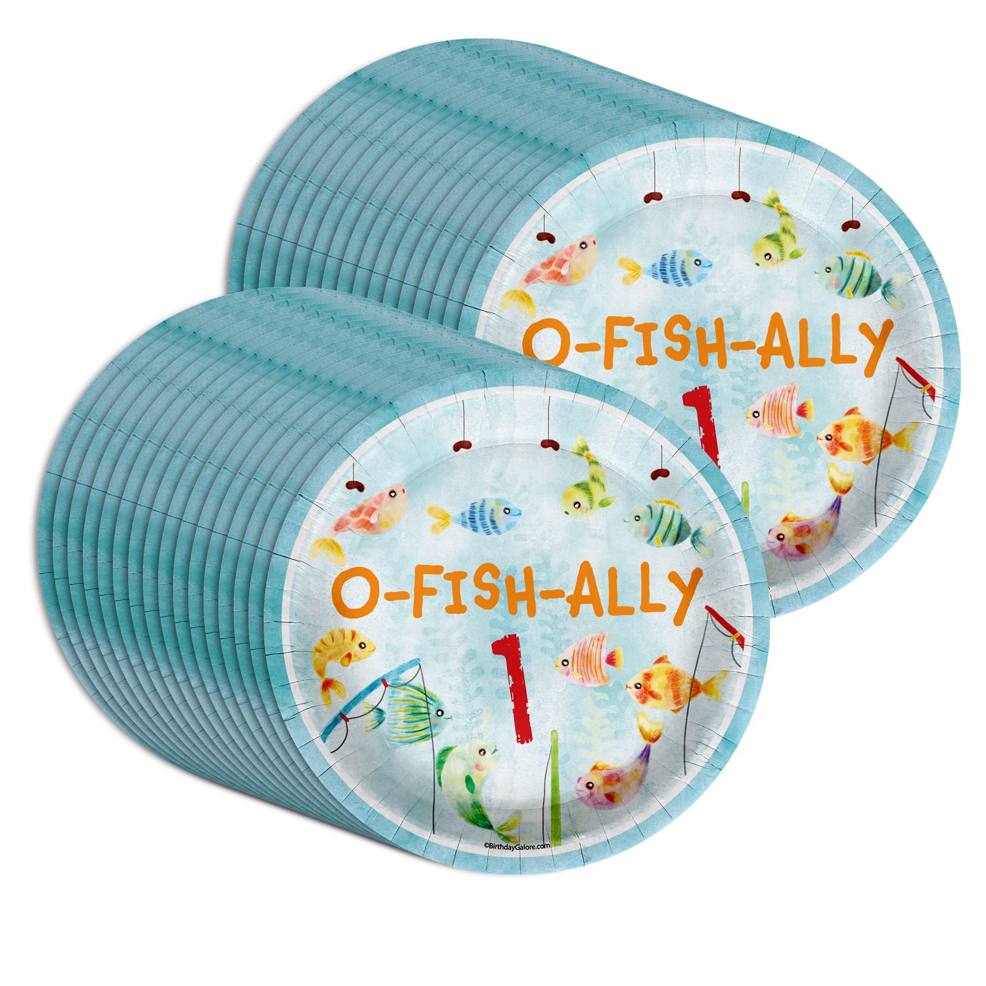Ofishally One Fishing 1st Birthday Party Supplies Large 9" Paper Plates in Bulk 32 Piece