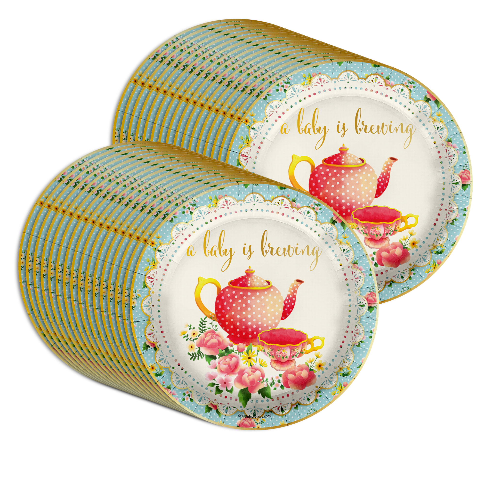 A Baby is Brewing Tea Baby Shower Party Supplies Large 9" Paper Plates in Bulk 32 Piece