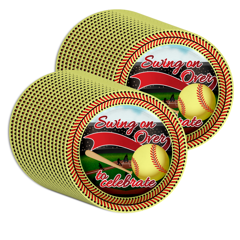 Softball Birthday Party Supplies Large 9" Paper Plates in Bulk 32 Piece