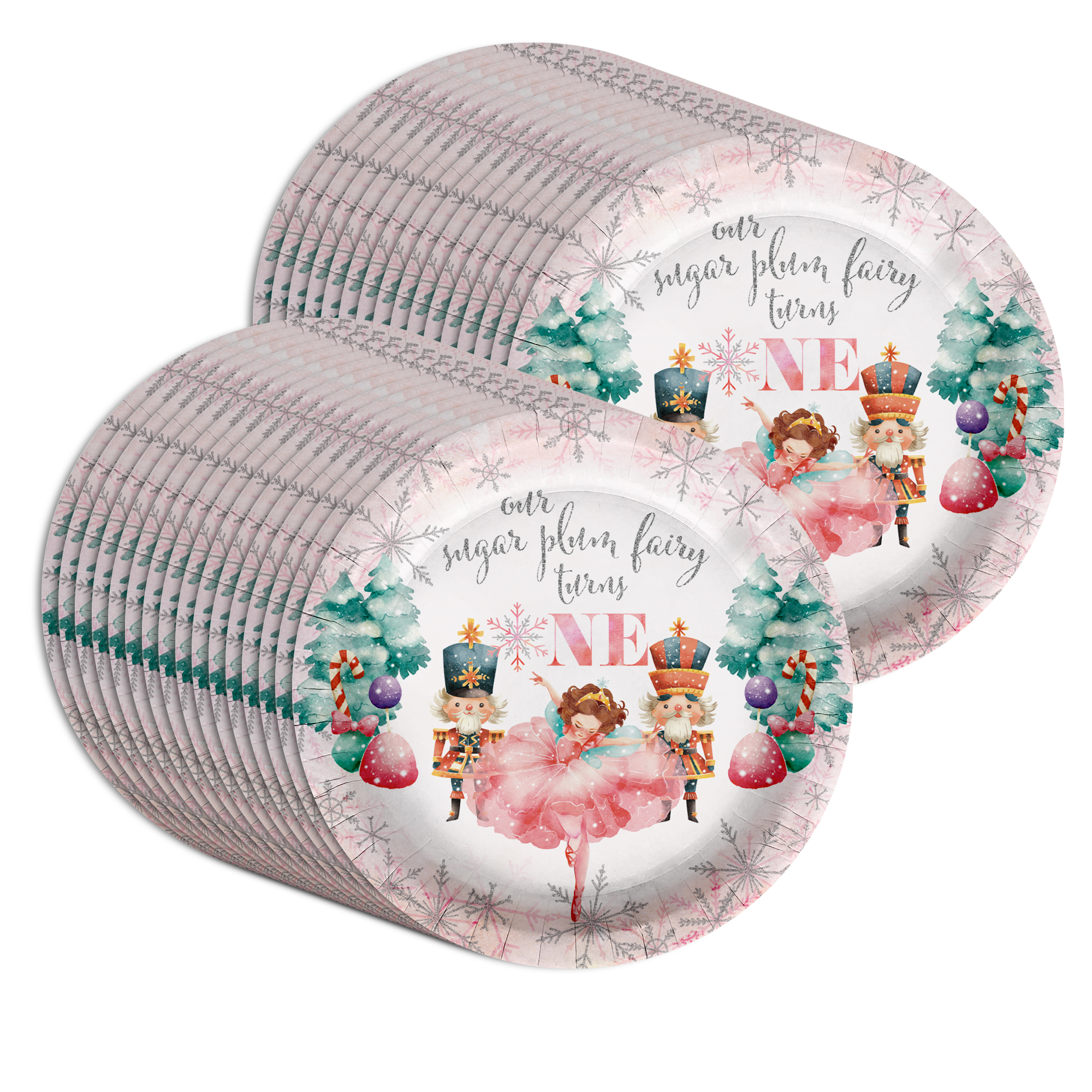 Sugarplum Fairy Turns One 1st Birthday 9" Dinner Plates 32 Count