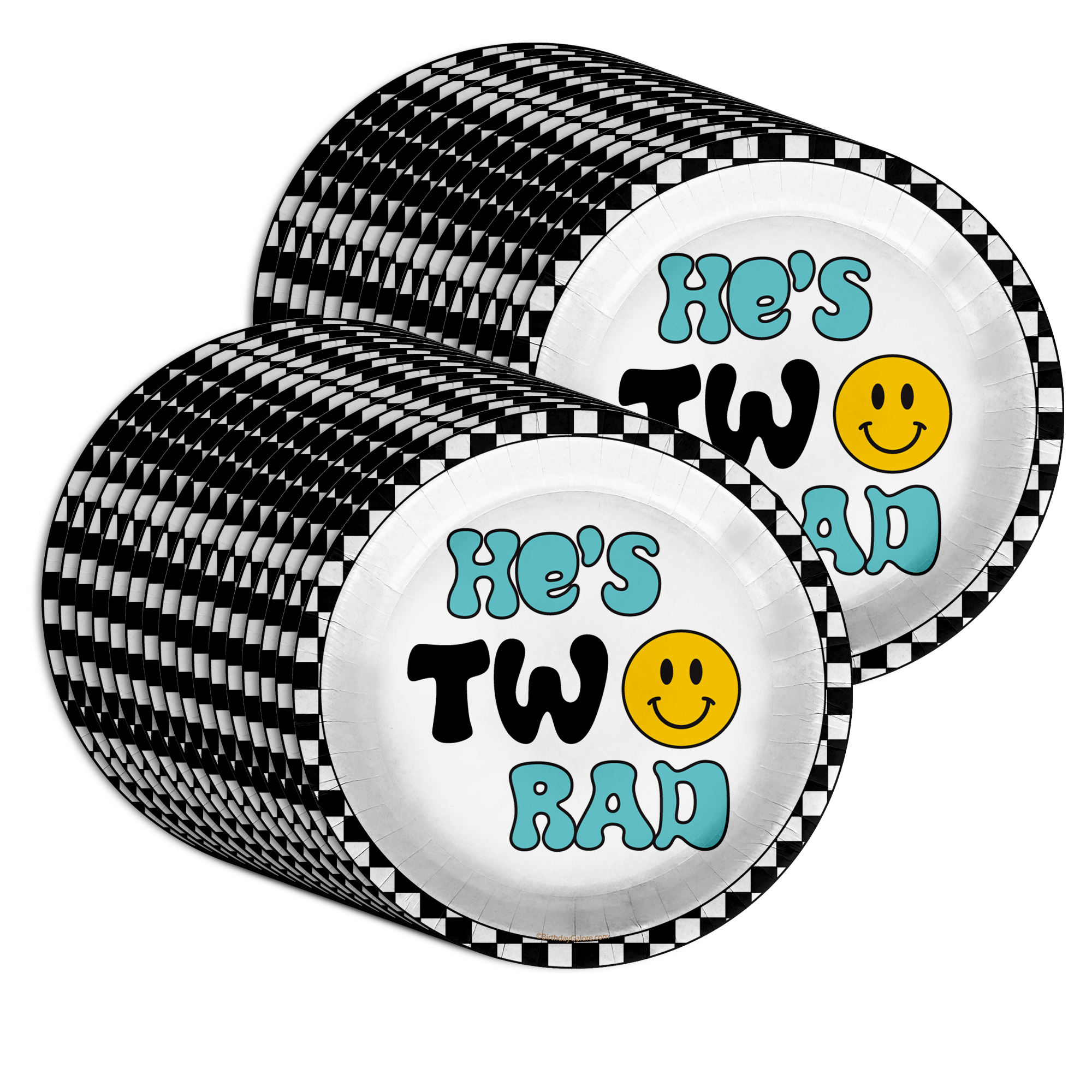 Two Rad Smiley Face 2nd Birthday Party Supplies Large 9" Paper Plates in Bulk 32 Piece