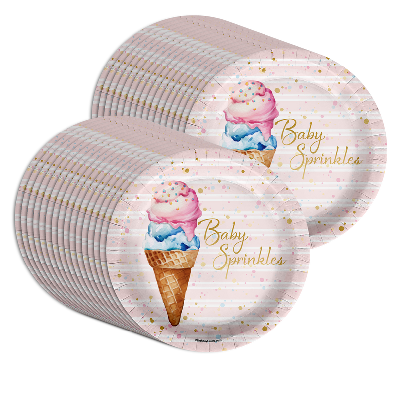 Baby Sprinkles Scoops Ice Cream Baby Shower Party Supplies Large 9" Paper Plates in Bulk 32 Piece
