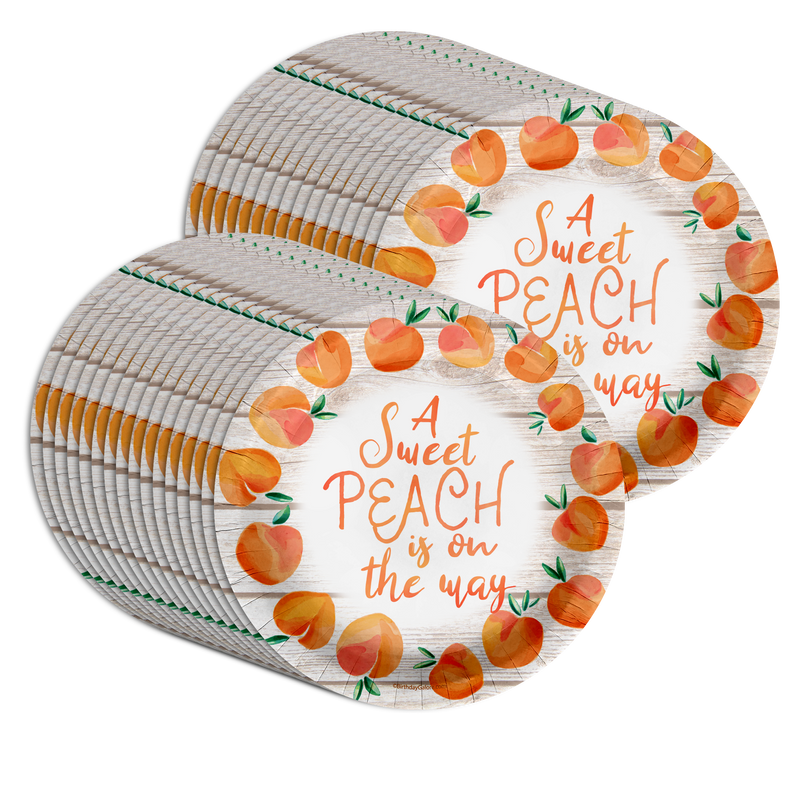 Sweet Peach on the Way Baby Shower Party Supplies Large 9" Paper Plates in Bulk 32 Piece