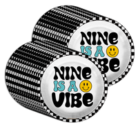 Nine is a Vibe Smiley Face 9th Birthday Party Supplies Large 9" Paper Plates in Bulk 32 Piece