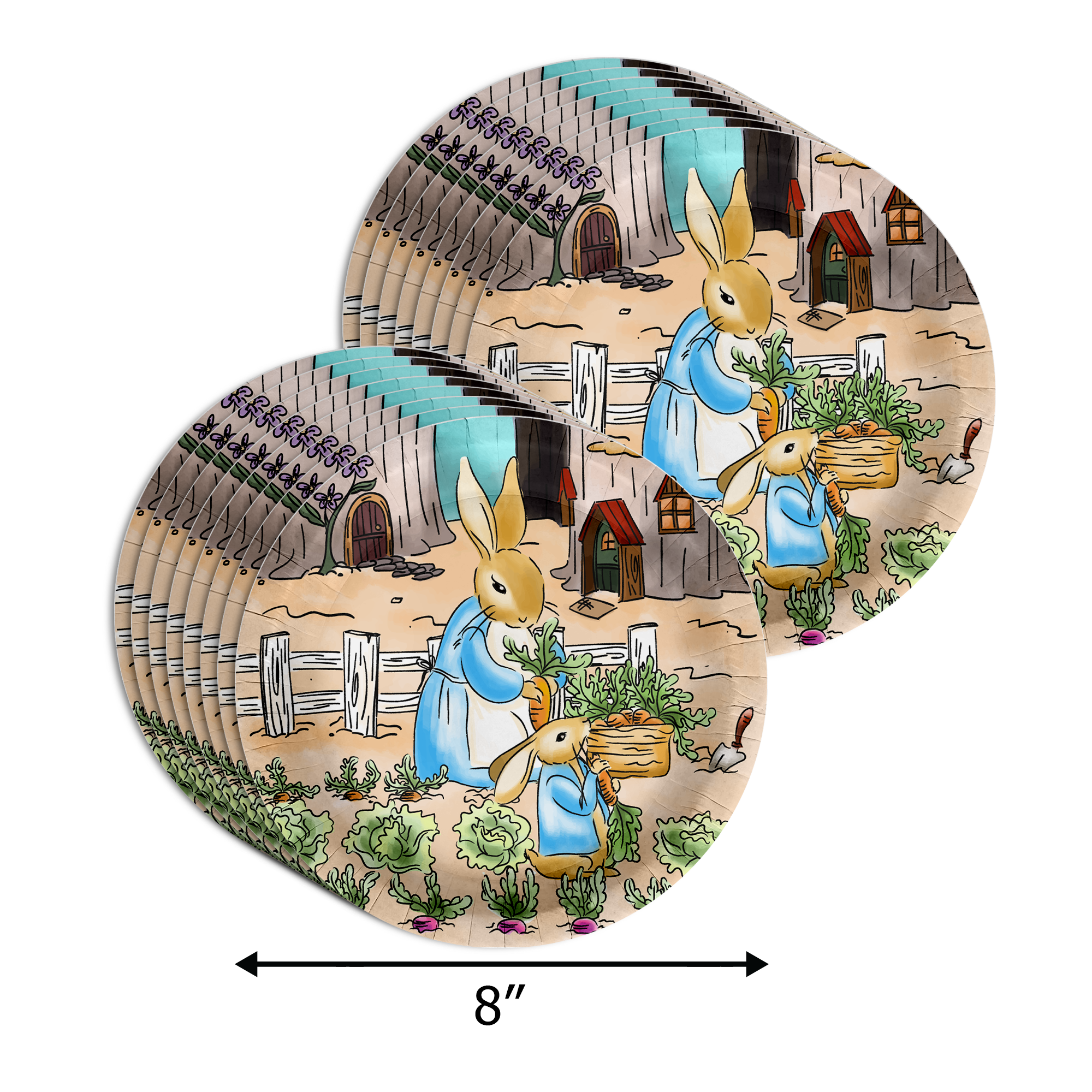 Peter Rabbit Girl's Baby Shower Party Supplies 64 Piece Tableware Set Includes Large 9" Paper Plates Dessert Plates, Cups and Napkins Kit for 16