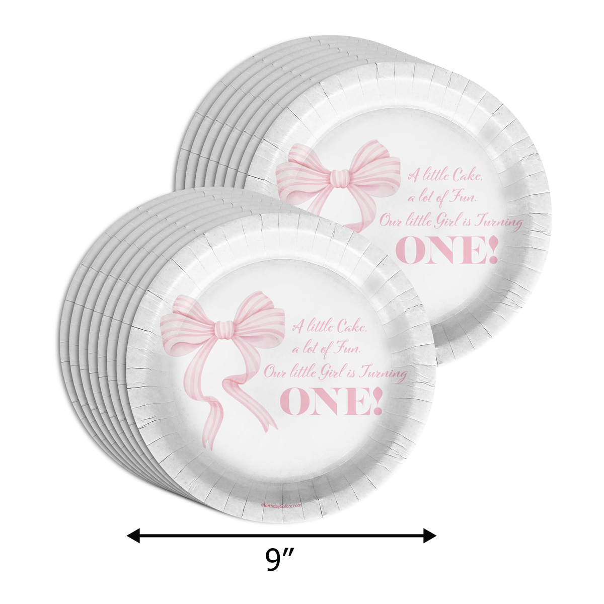 Pink Bows 1st Birthday Paper Plates - 64 Piece Tableware Set Includes Large 9" Paper Plates Dessert Plates, Cups and Napkins Kit for 16