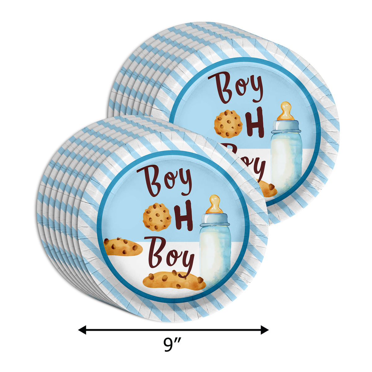 Boy oh Boy Milk and Cookies Baby Shower Party Supplies 64 Piece Tableware Set Includes Large 9" Paper Plates Dessert Plates, Cups and Napkins Kit for 16