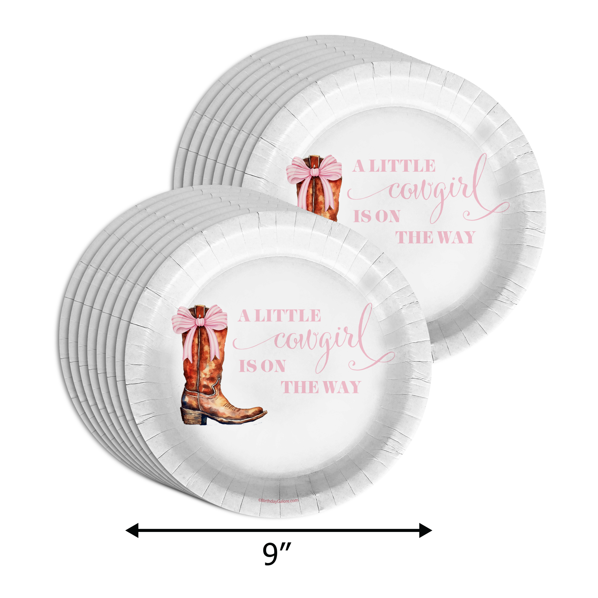 A Little Cowgirl On The Way Pink Bows Baby Shower Party Supplies 64 Piece Tableware Set Includes Large 9" Paper Plates Dessert Plates, Cups and Napkins Kit for 16