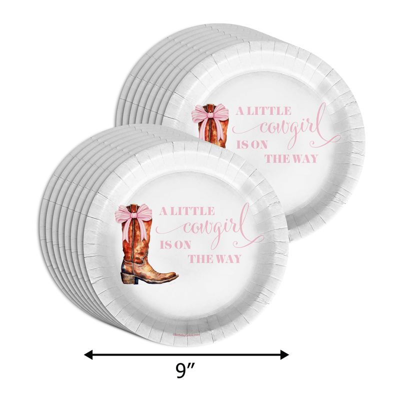 A Little Cowgirl On The Way Pink Bows Baby Shower Party Supplies 64 Piece Tableware Set Includes Large 9" Paper Plates Dessert Plates, Cups and Napkins Kit for 16