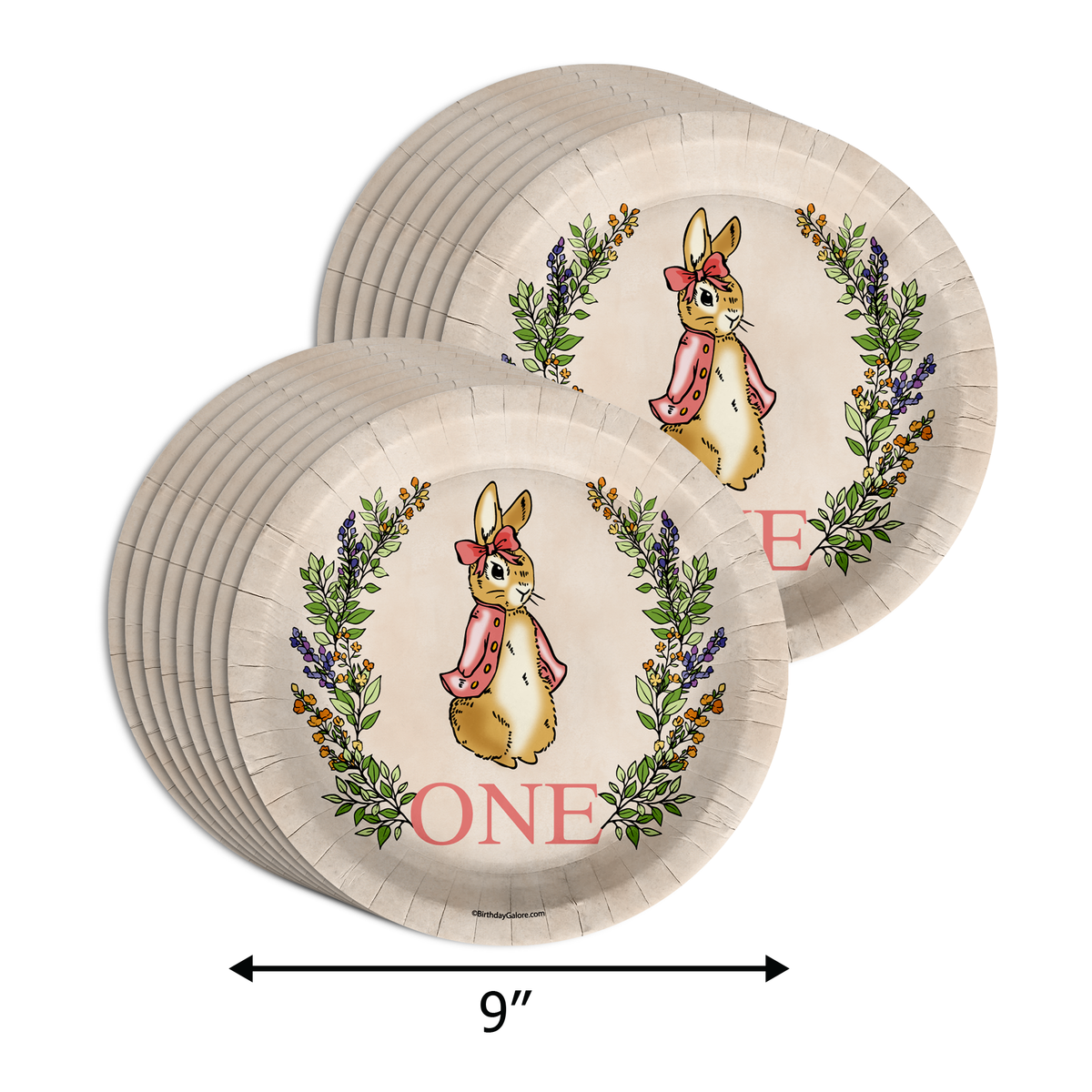 Peter Rabbit Girl's 1st Birthday Paper Plates - 64 Piece Tableware Set Includes Large 9" Paper Plates Dessert Plates, Cups and Napkins Kit for 16