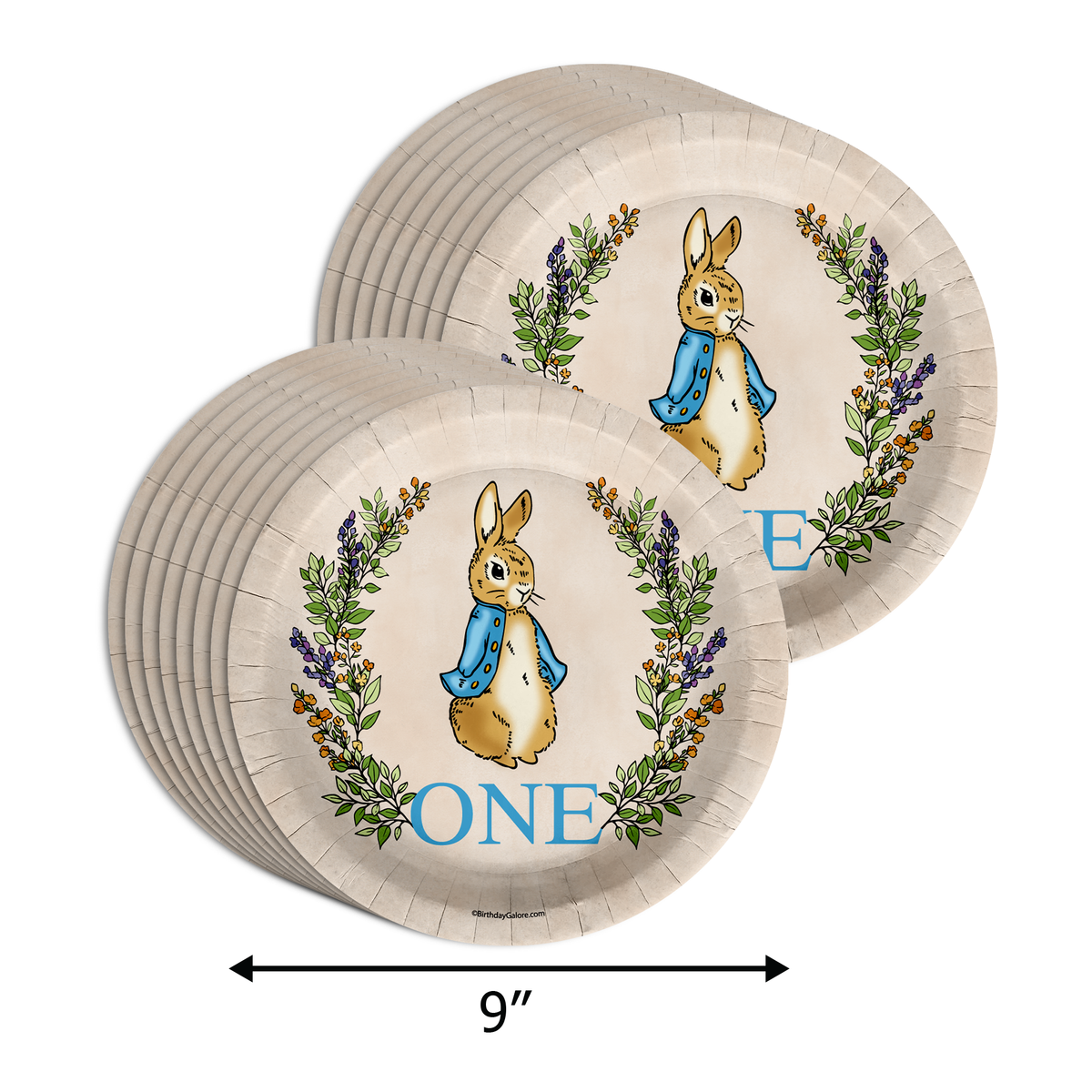 Peter Rabbit Boy's 1st Birthday Paper Plates - 64 Piece Tableware Set Includes Large 9" Paper Plates Dessert Plates, Cups and Napkins Kit for 16