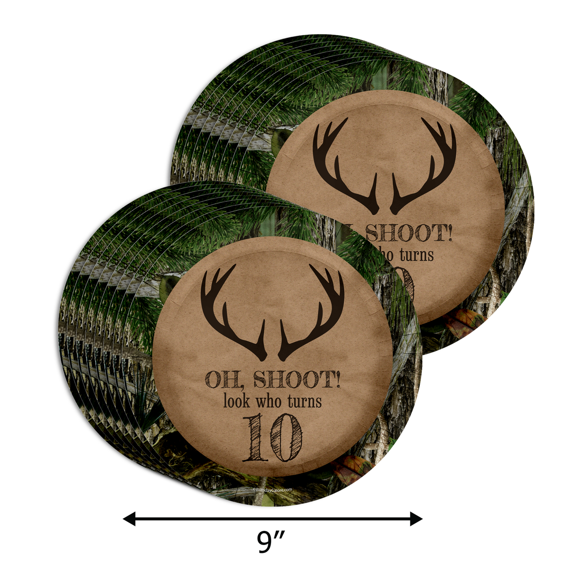 Deer Hunting 10th Birthday Party Supplies 64 Piece Tableware Set Includes Large 9" Paper Plates Dessert Plates, Cups and Napkins Kit for 16
