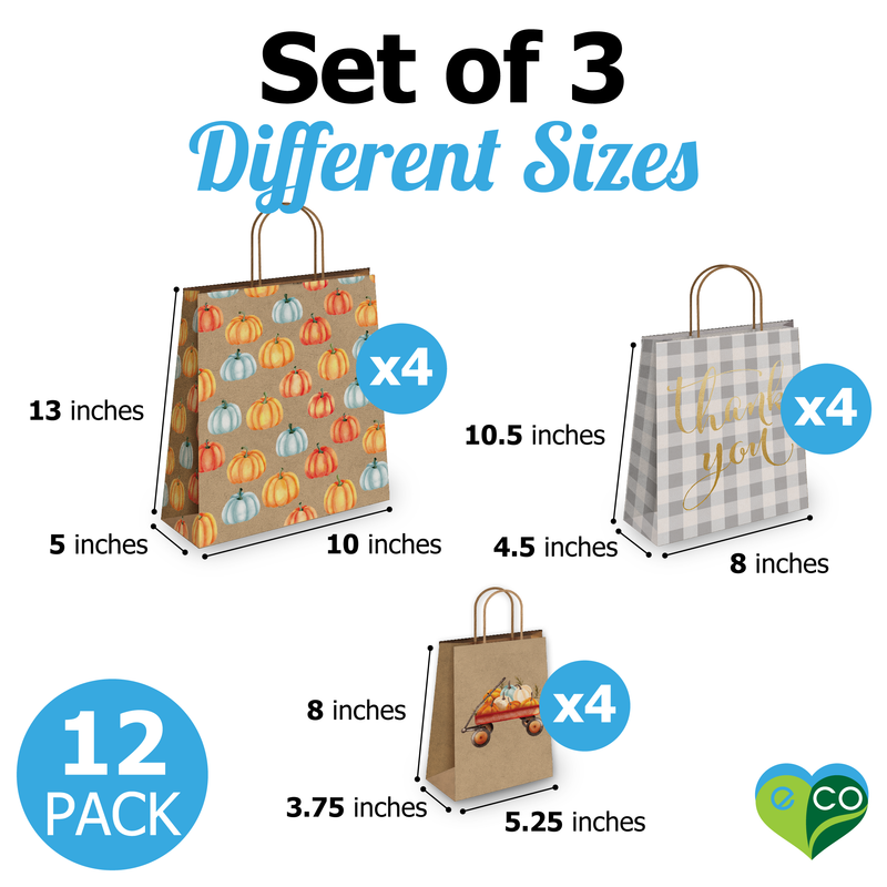 Fall Kraft Gift Bags Mixed Size Set